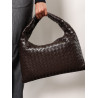Hop leather shoulder bag with woven effect